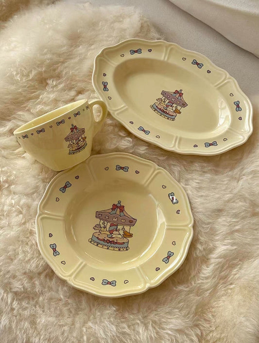 Cream Carousel Ceramic Plate