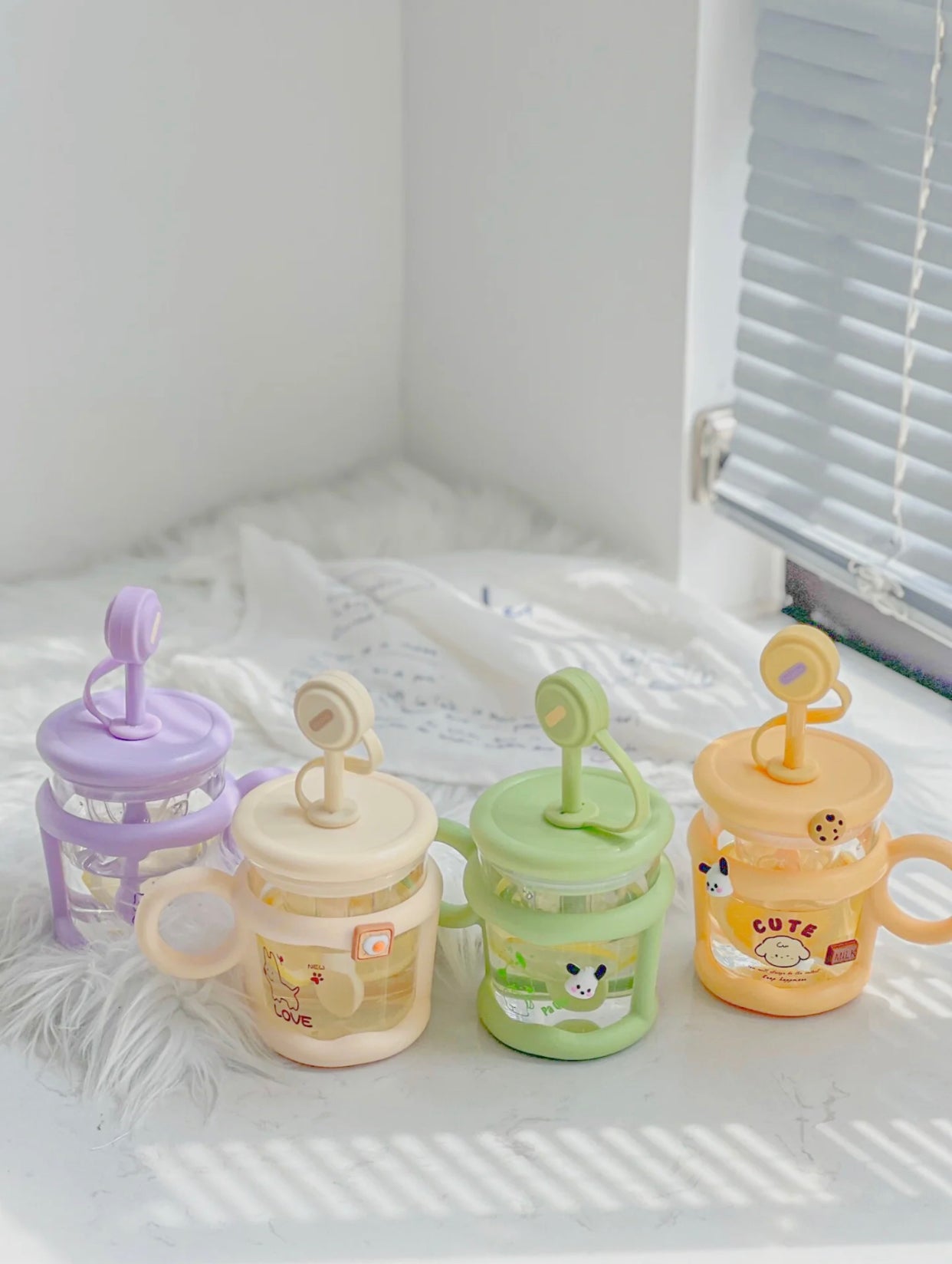 Colorful Multifunctional Glass Cup with Straw