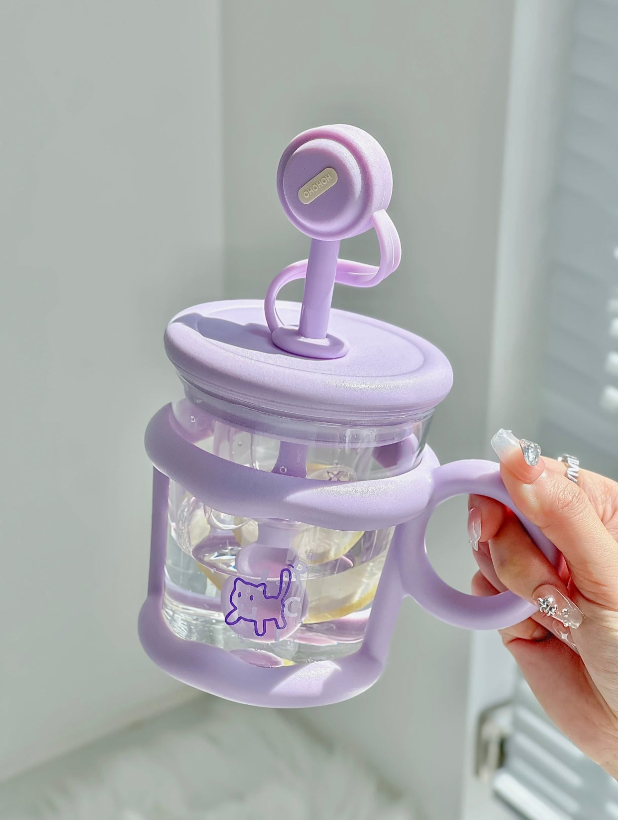 Colorful Multifunctional Glass Cup with Straw