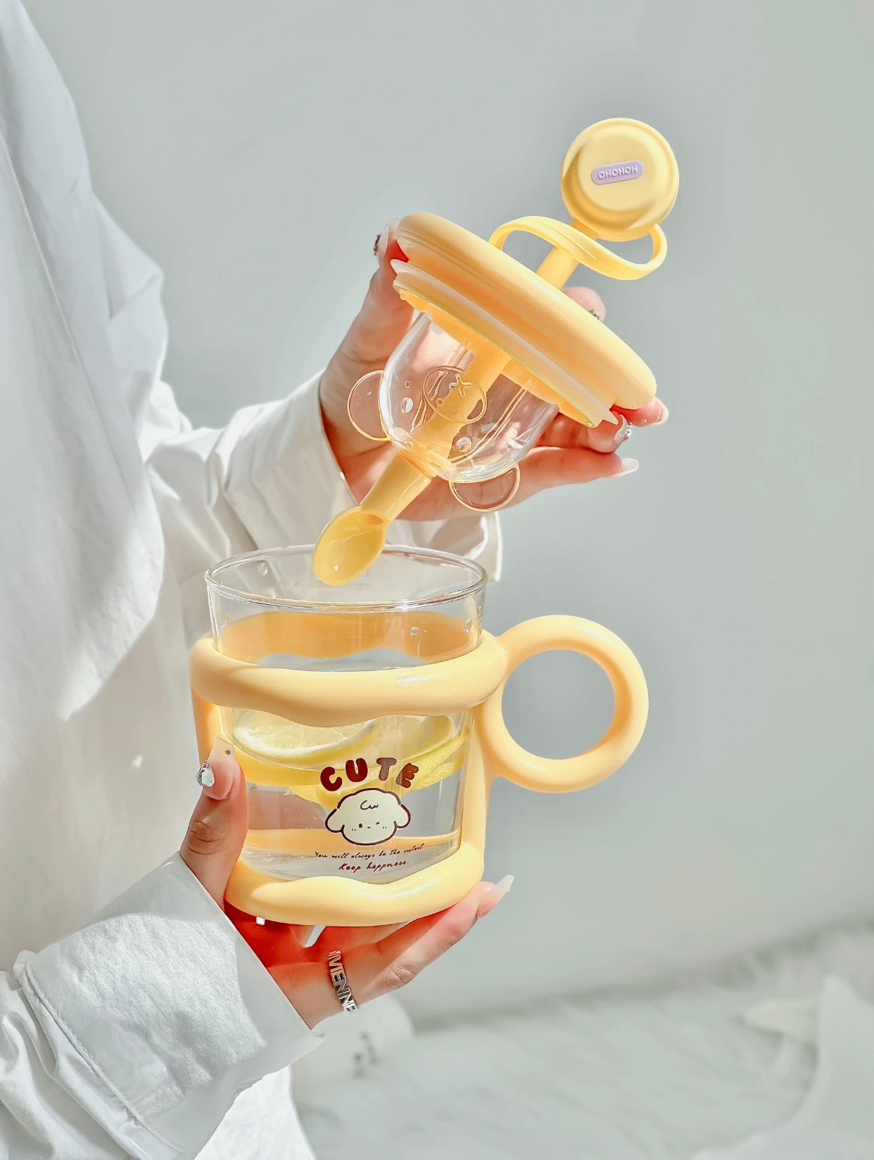 Colorful Multifunctional Glass Cup with Straw