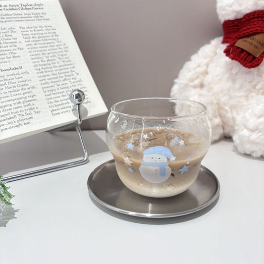 Snowman Glass Mug — Heat-Resistant Borosilicate Cup ⛄️🌟