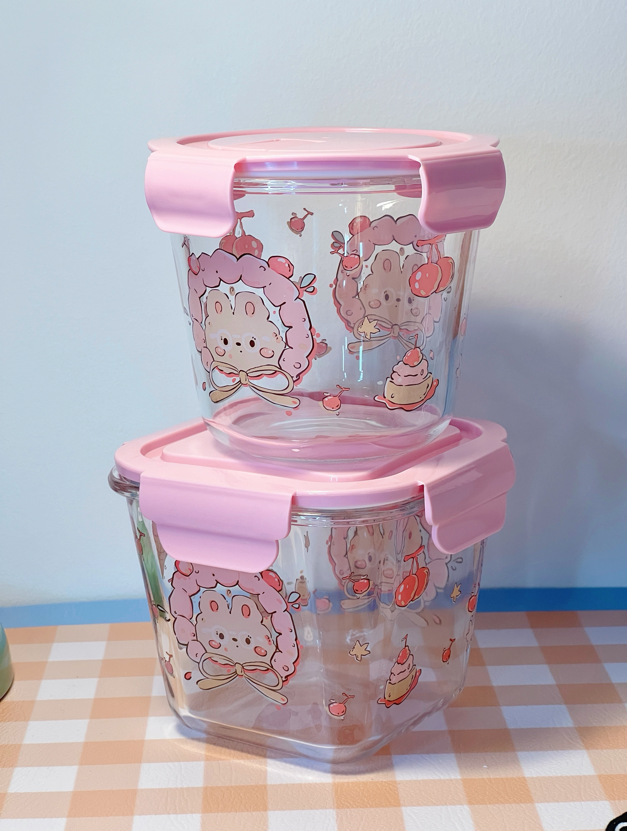 Floral Bunny Glass Food Storage Bowl