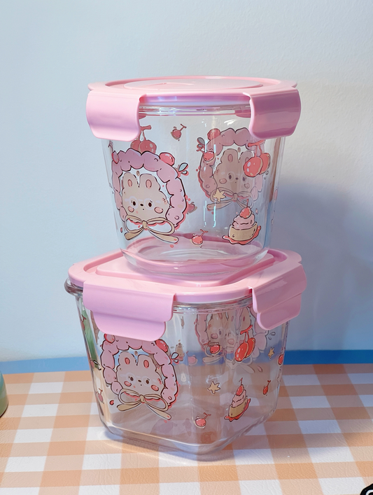 Floral Bunny Glass Food Storage Bowl