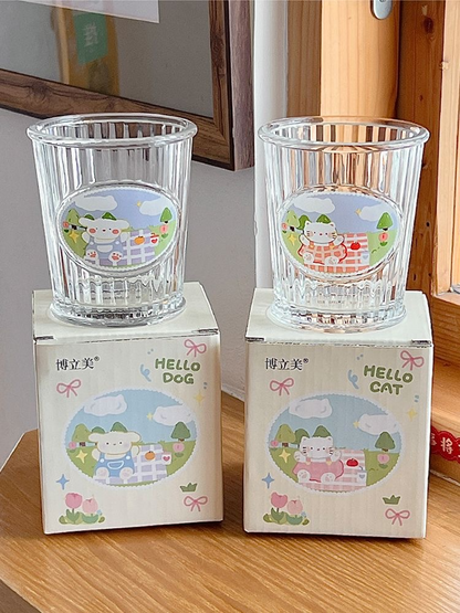 Hello Cat & Hello Dog Glass Cup