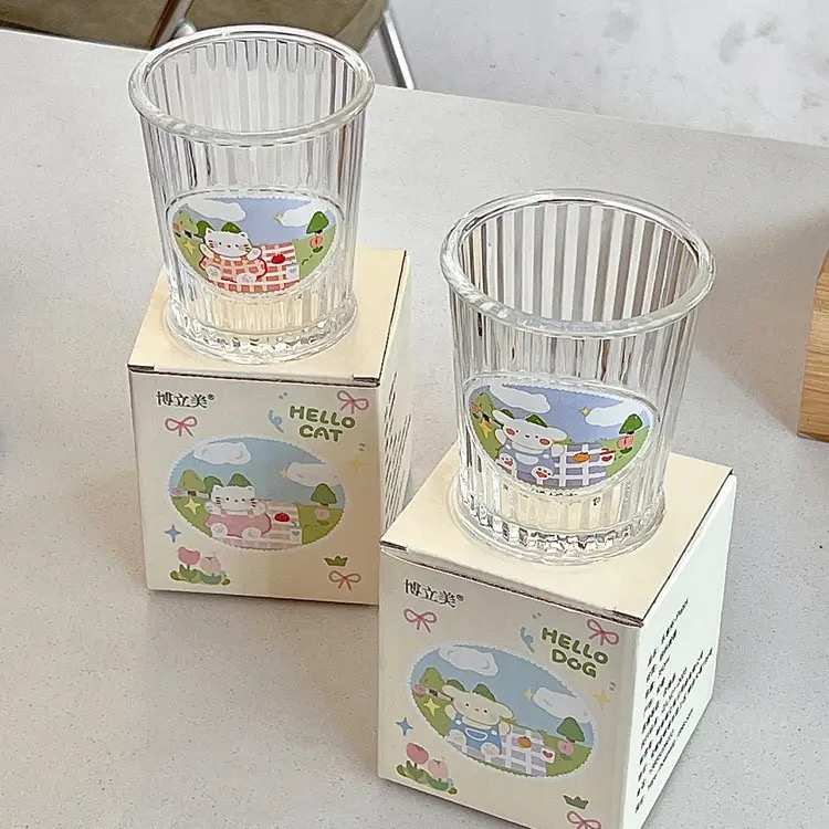 Hello Cat & Hello Dog Glass Cup