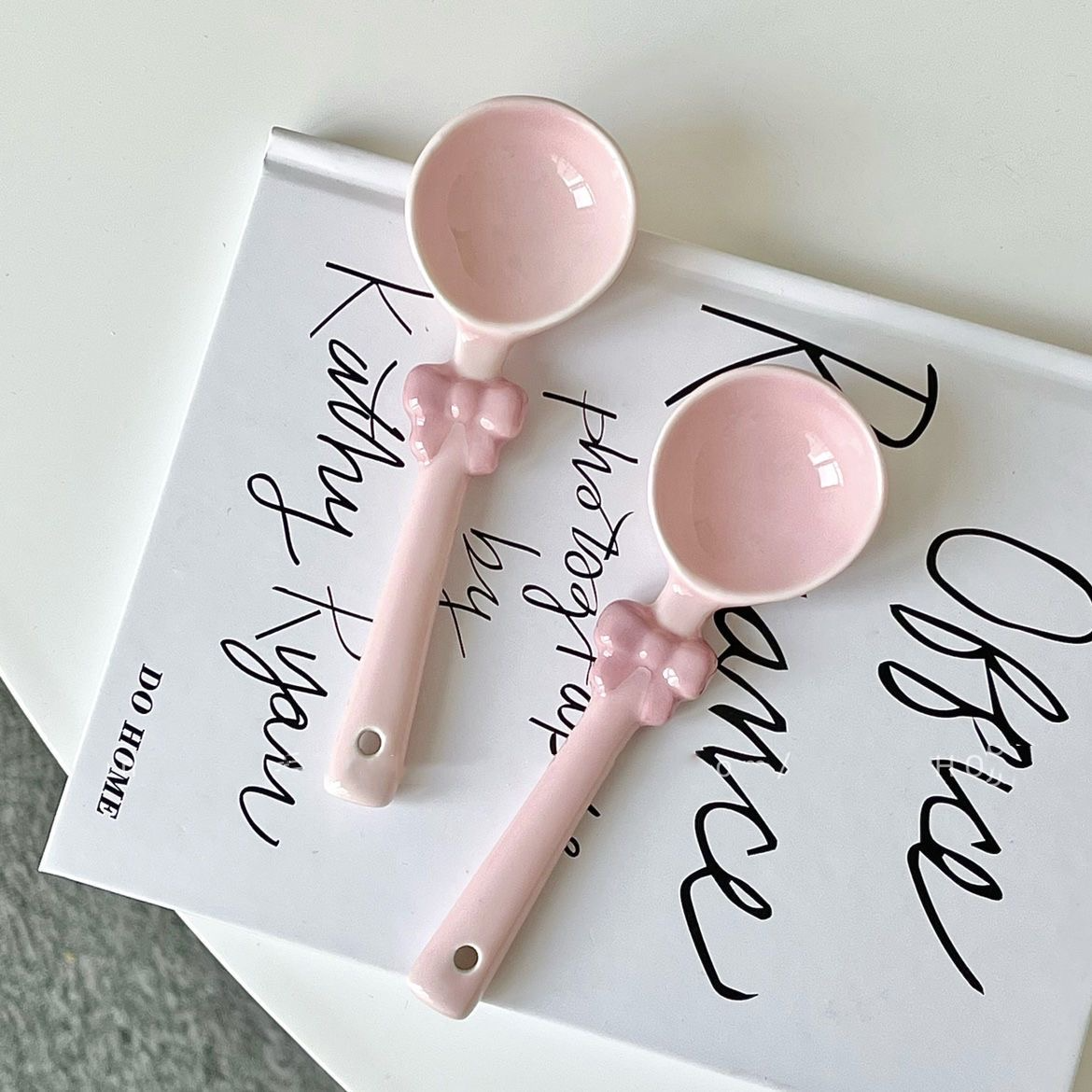 Pink Bow Ceramic Spoon