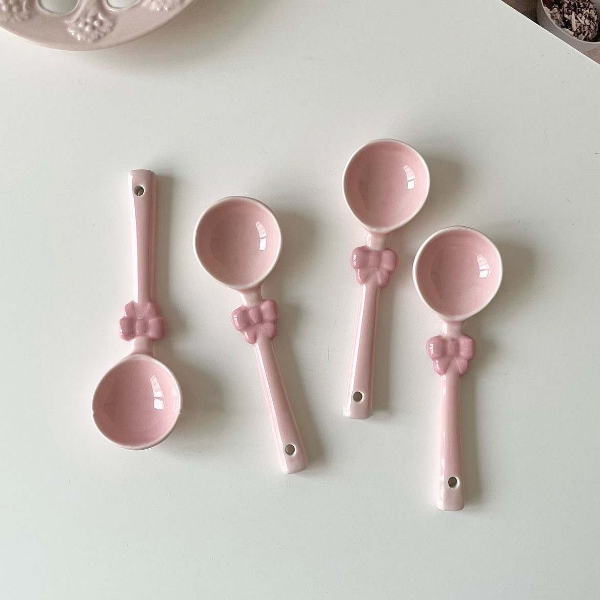 Pink Bow Ceramic Spoon