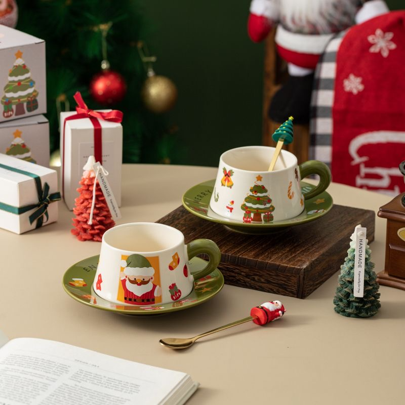 Christmas Tree Ceramic Coffee Mug & Dessert Plate Set