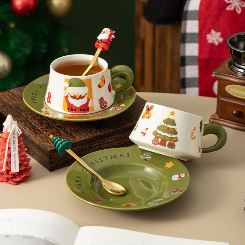Christmas Tree Ceramic Coffee Mug & Dessert Plate Set