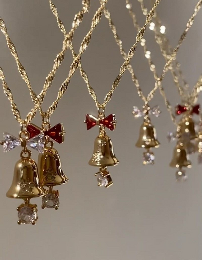 Red Bow Bell Necklace