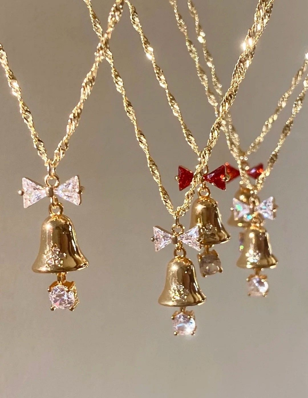 Red Bow Bell Necklace