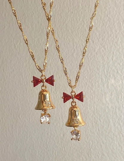 Red Bow Bell Necklace