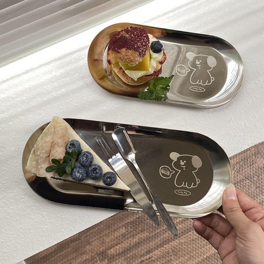 Stainless Steel Cake Plate with Puppy Print