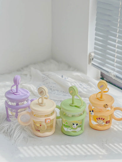Colorful Multifunctional Glass Cup with Straw