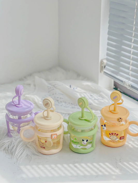 Colorful Multifunctional Glass Cup with Straw
