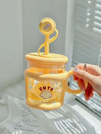 Colorful Multifunctional Glass Cup with Straw