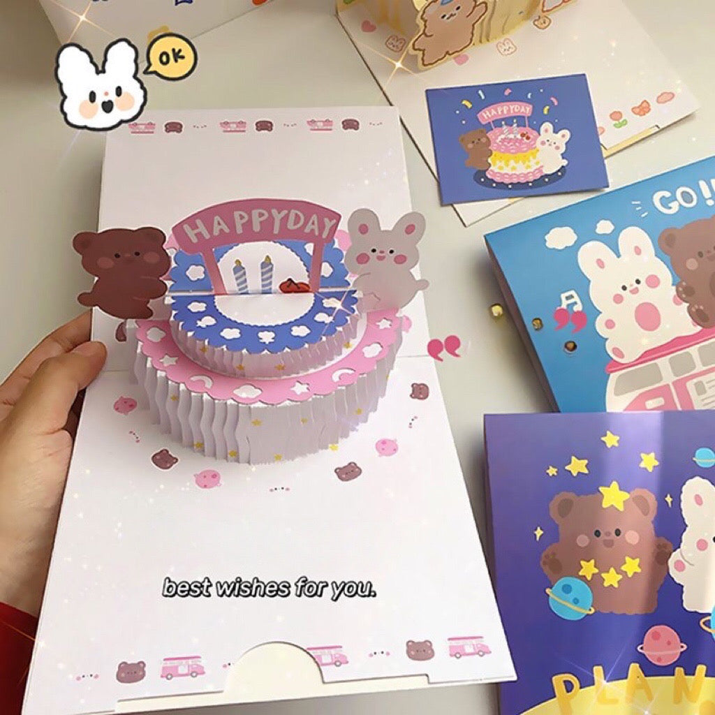 Bunny & Bear 3D Birthday Card Set