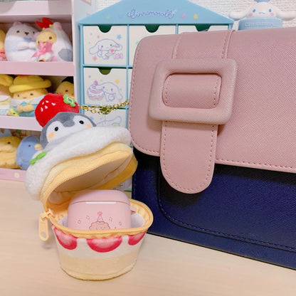 Strawberry Cake Penguin Plush Keychain Pouch