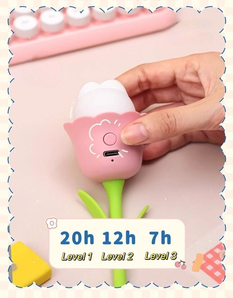 Flower-Shaped Night Light with Bunny & Cat Design