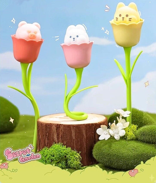 Flower-Shaped Night Light with Bunny & Cat Design