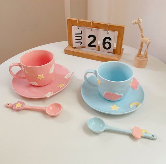 Star & Moon Ceramic Cup and Plate Set ☪️✨🌛