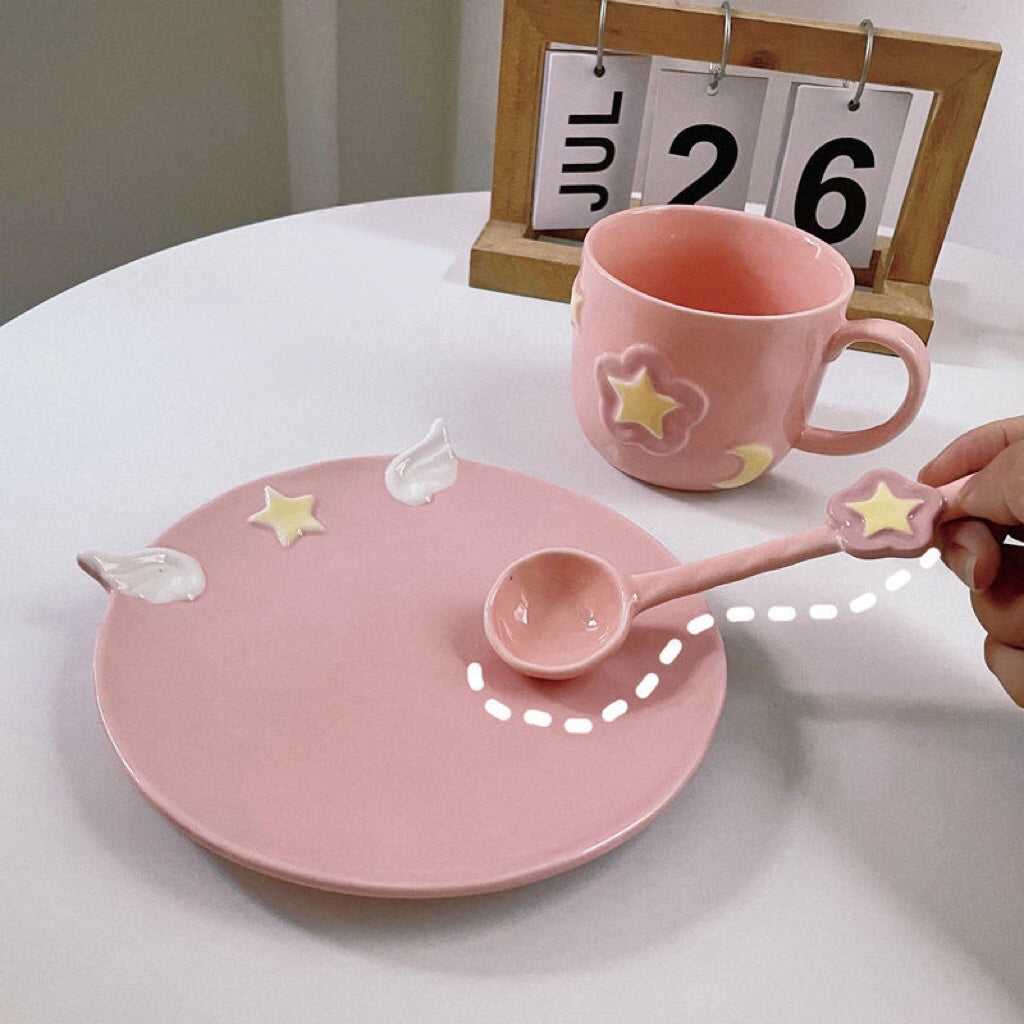 Star & Moon Ceramic Cup and Plate Set ☪️✨🌛