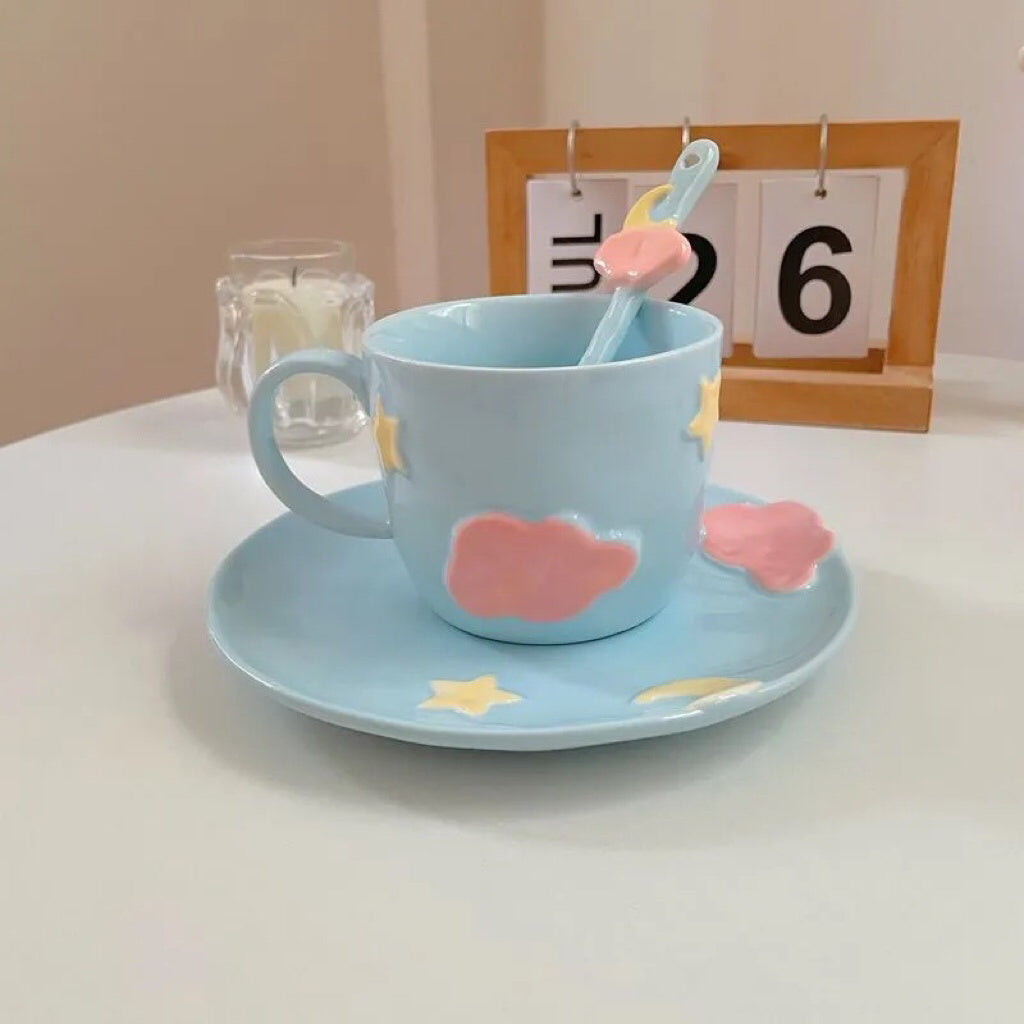 Star & Moon Ceramic Cup and Plate Set ☪️✨🌛