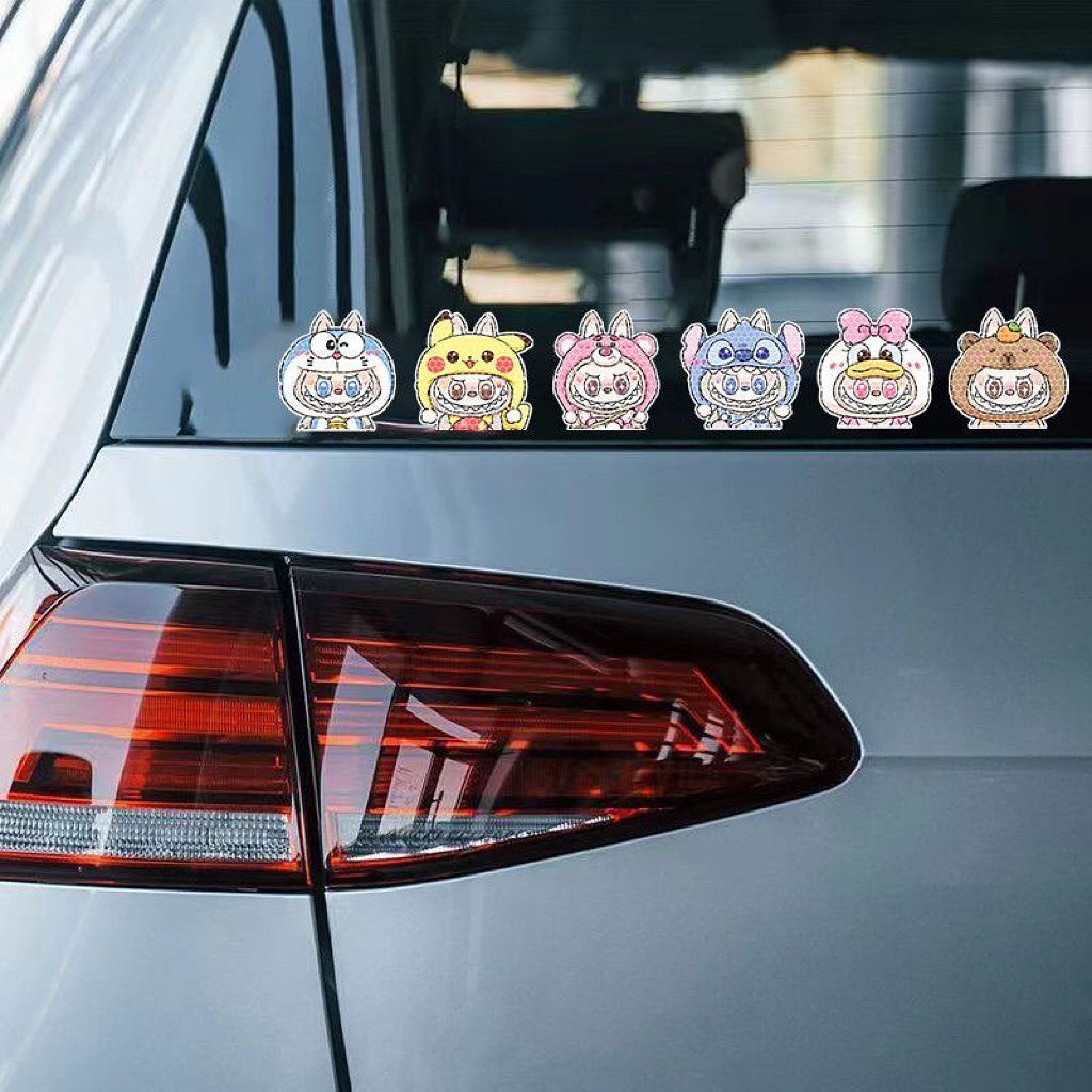 Labubu Reflective Car Sticker Set (6-Pack) -- 6