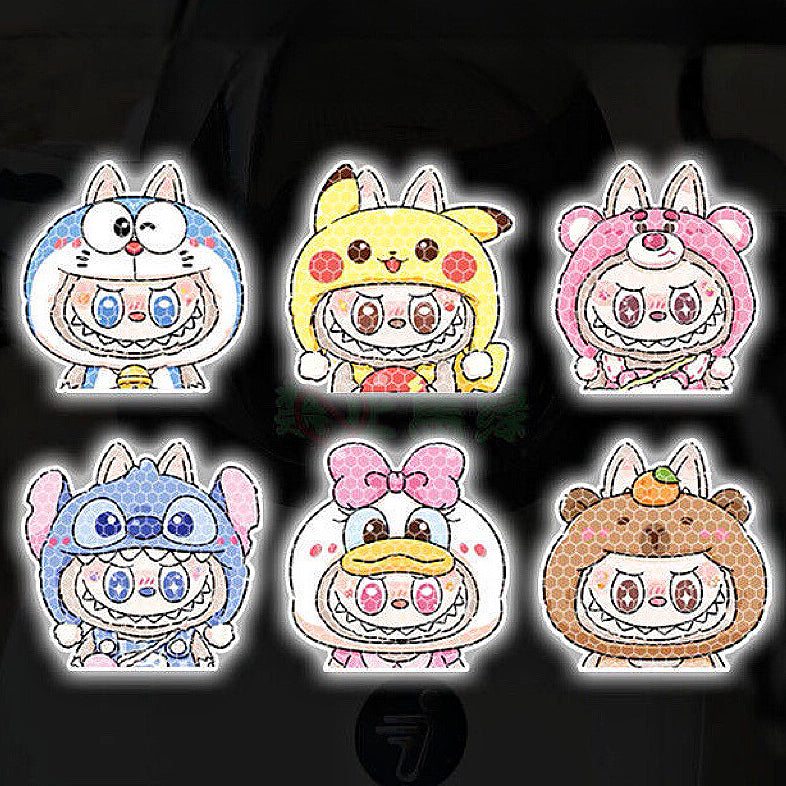 Labubu Reflective Car Sticker Set (6-Pack) -- 6
