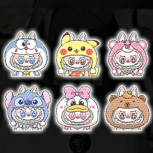 Labubu Reflective Car Sticker Set (6-Pack) -- 6