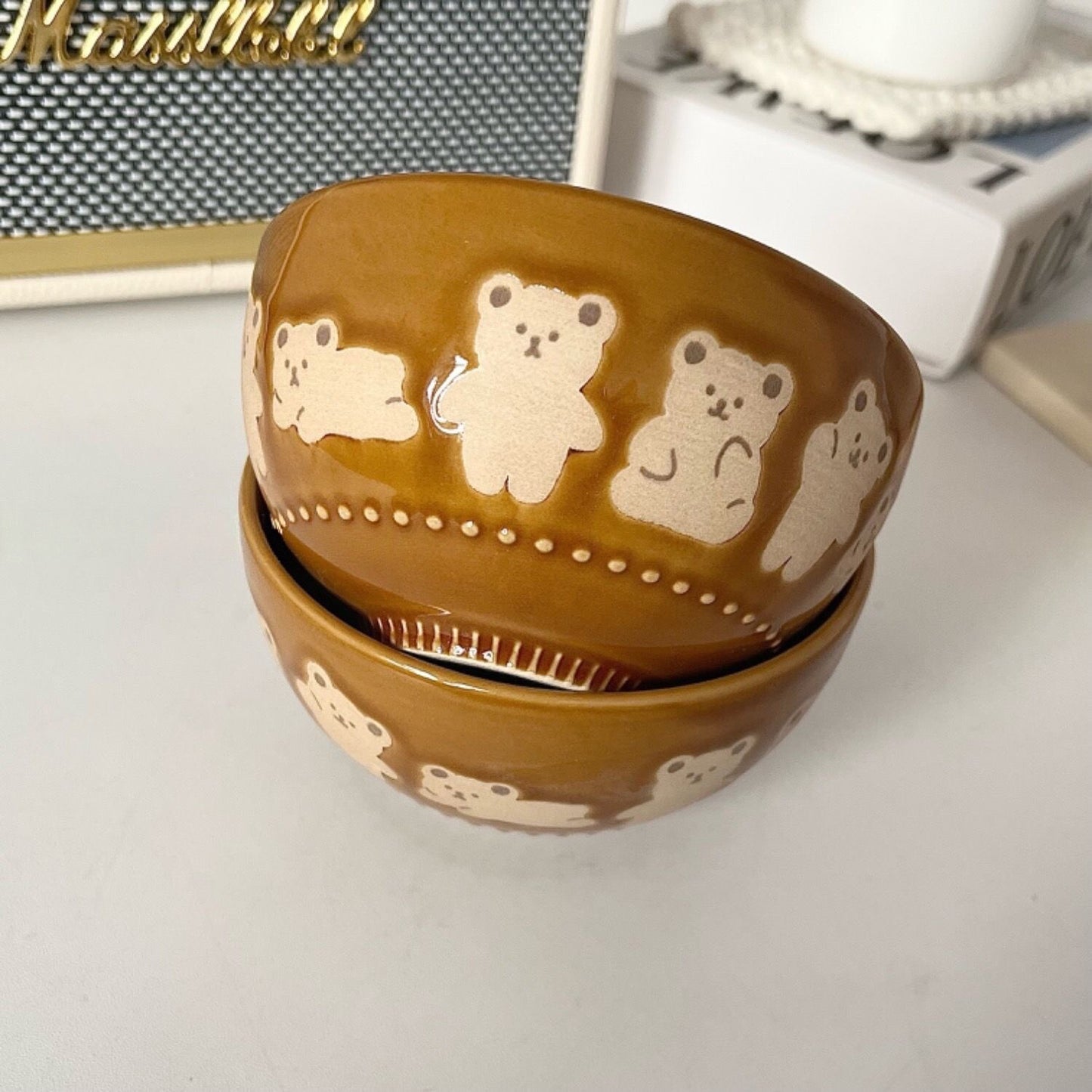 Embossed Bear Ceramic Bowl