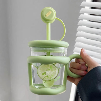 Colorful Multifunctional Glass Cup with Straw