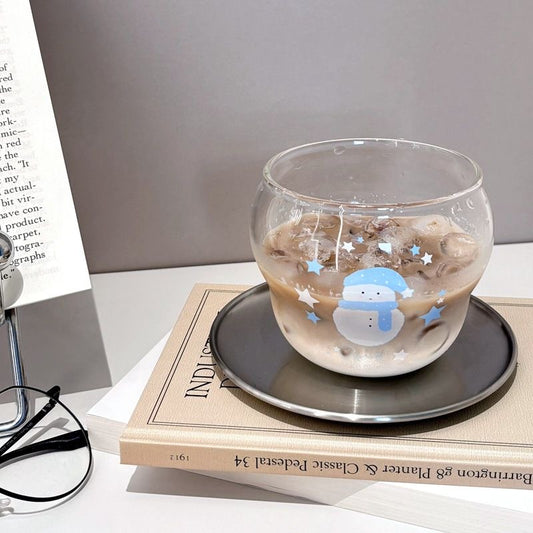 Snowman Glass Mug — Heat-Resistant Borosilicate Cup ⛄️🌟