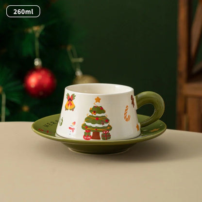 Christmas Tree Ceramic Coffee Mug & Dessert Plate Set
