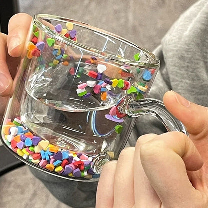 Flowing Heart Double-Layer Glass Cup